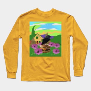 crow loves cheeseburger with flowers Long Sleeve T-Shirt